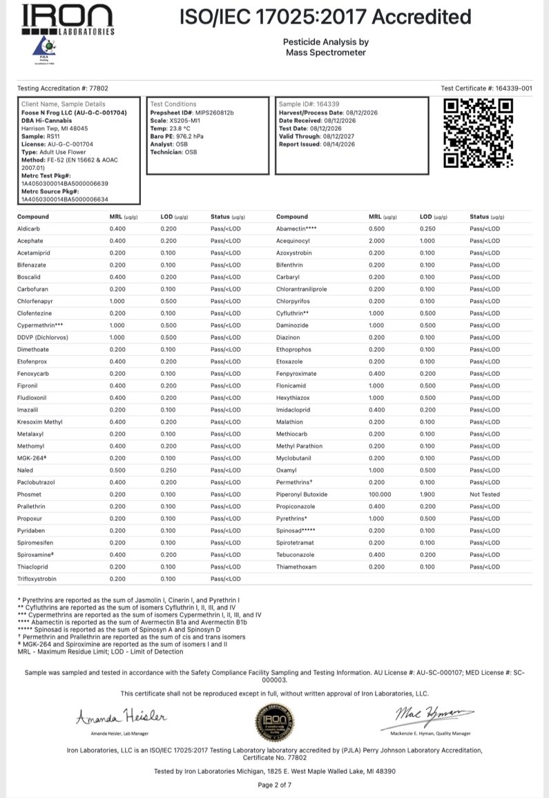 Iron Laboratories COA — potency, analyte, and terpene report pages
